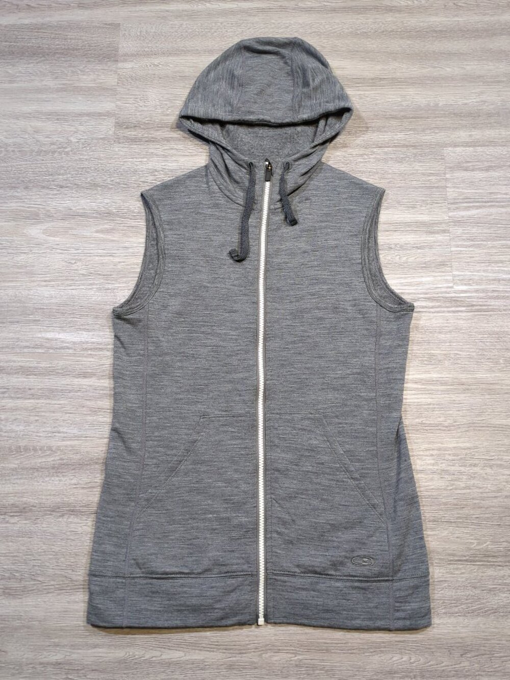 Icebreaker Merino Wool Dia Fleece Hooded Vest Women's Small Full Zip Grey